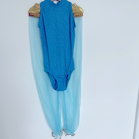 Custom made Sparkling Blue Leotard with Sheer Pants “Jasmine” dance costume - Picture 1 of 6